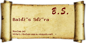 Balás Sára névjegykártya